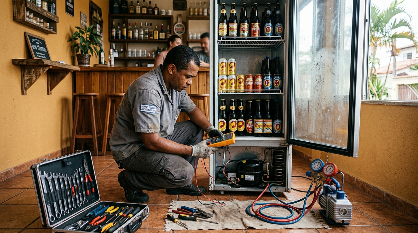 Substituição do termostato de uma cervejeira no Sétimo Céu, Porto Alegre‑RS