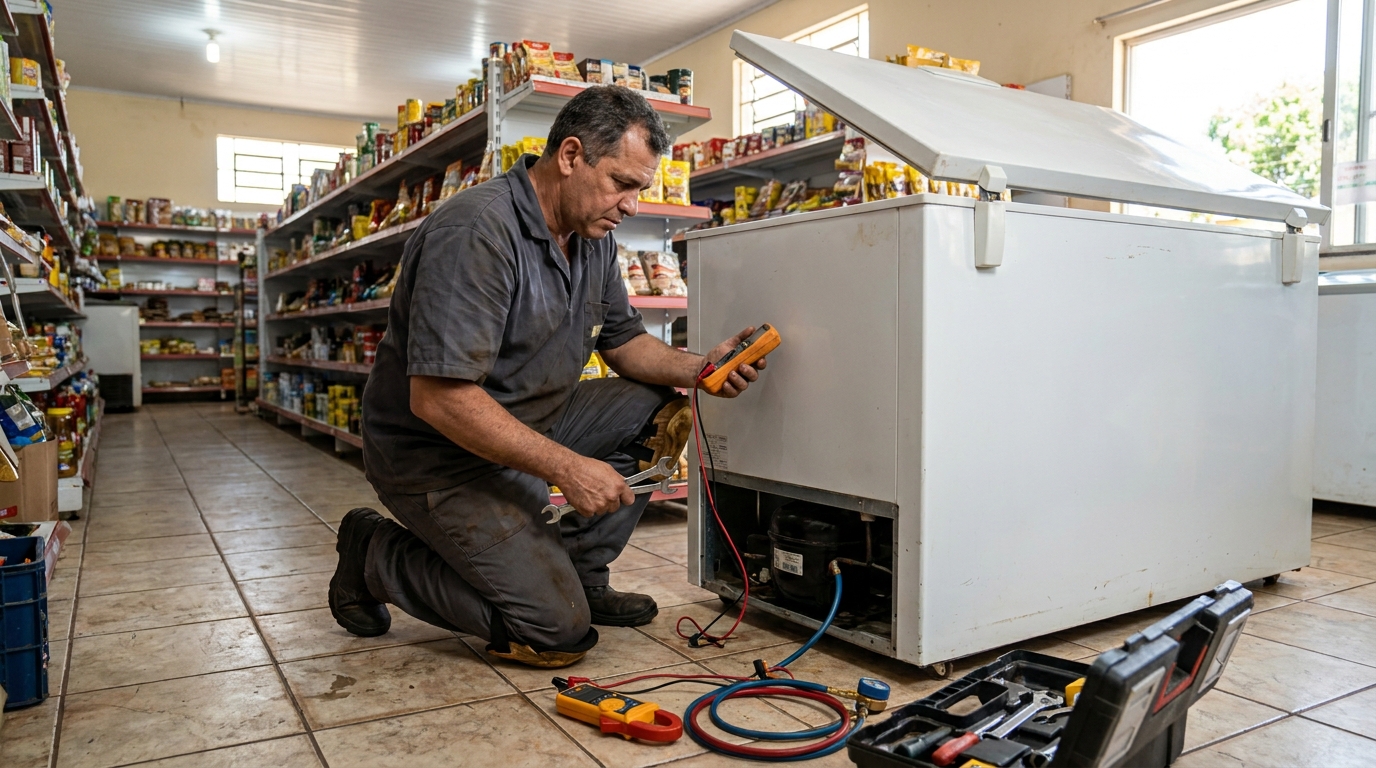 Troca de termostato de freezer em atendimento em Porto Alegre‑RS
